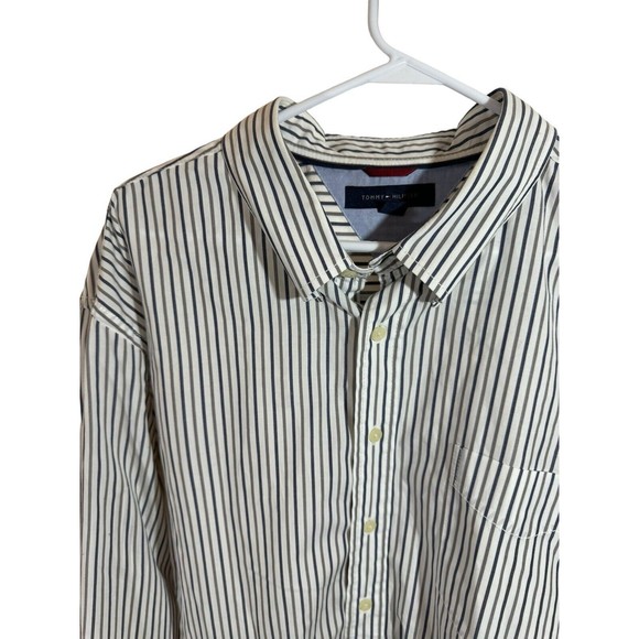 Tommy Hilfiger Shirt Mens XX-LARGE Blue Striped Cotton Long Sleeve Button Down - Picture 2 of 11